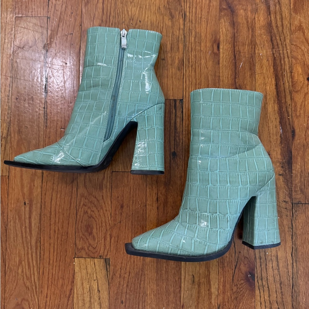 Teal snakeskin boots